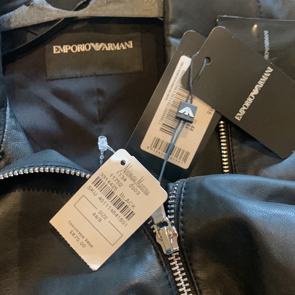 Emporio Armani Black Leather Jacket with Jersey Insets Size 44/US 8 NWT - Picture 9 of 9